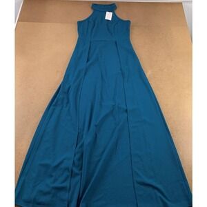 Mushare Womens A Line Dress Blue Maxi Halter Neck Sleeveless M New